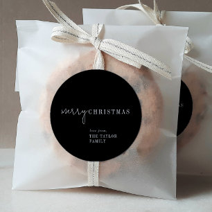 Modern Chic Black Merry Christmas Holiday Gift Classic Round Sticker