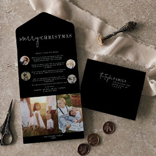 Modern Chic   Black Merry Christmas Multi Photo All In One Invitation