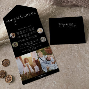 Modern Chic   Black New Year Cheer Multi Photo All In One Invitation