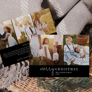 Modern Chic   Black Photo Collage Christmas News Holiday Card