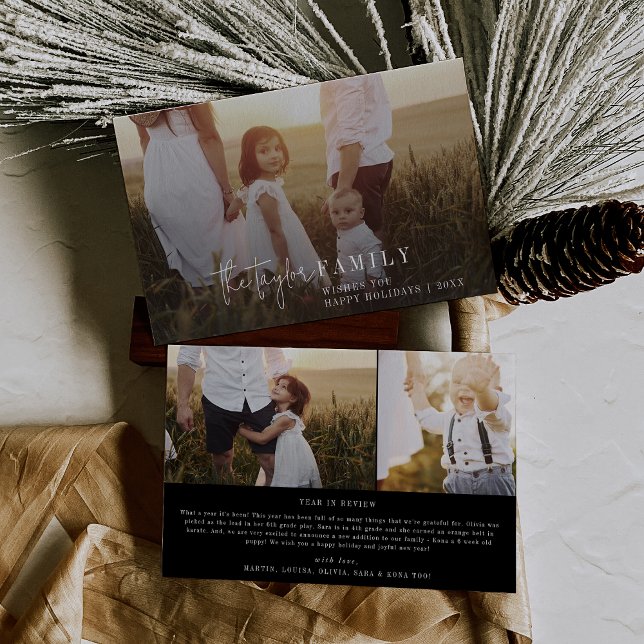 Modern Chic | Black Photo Overlay Family News Holiday Card (Creator Uploaded)