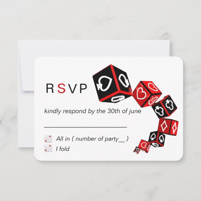 Modern Chic Black Red White Casino Vegas RSVP Card (Front)