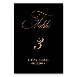 modern chic black & rose gold elegant wedding  table number