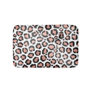 Modern Chic Black Rose Gold Foil Leopard Print Bath Mat