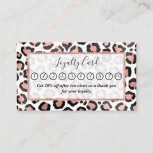 Modern Chic Black Rose Gold Foil Leopard Print Loyalty Card