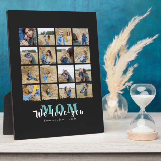Modern Chic Black We Love You Mum 16 Photo Collage Plaque (Side)