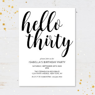 Modern Chic Black & White 30th Birthday Party Invitation