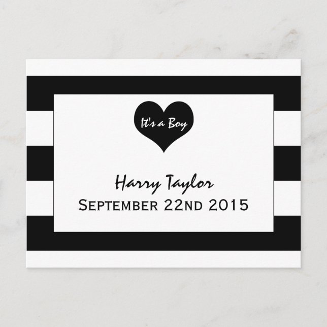 Modern Chic Black & White Baby Announcement (Front)