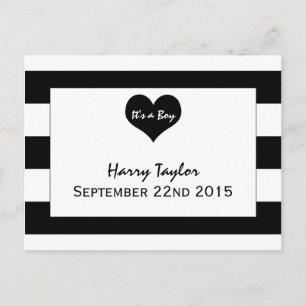 Modern Chic Black & White Baby Announcement Postcard
