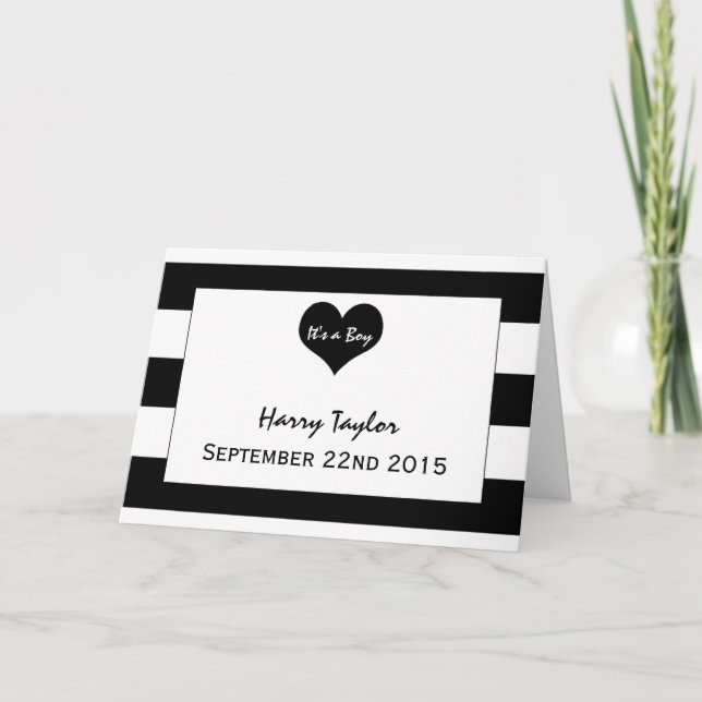 Modern Chic Black & White Baby Boy Announcement (Front)