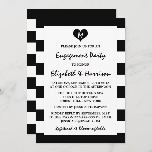 Modern Chic Black & White Engagement Party Invitation (Front/Back)