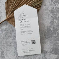 Modern Chic Black White Just Love QR Code Wedding