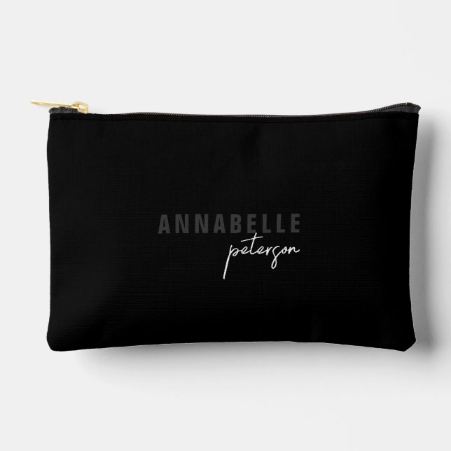 Modern Chic Black & White Minimal Script Custom Accessory Pouch (Front)