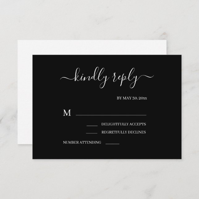 Modern Chic Black & White Minimalist  Wedding RSVP Invitation (Front/Back)