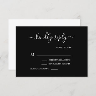 Modern Chic Black & White Minimalist  Wedding RSVP Invitation