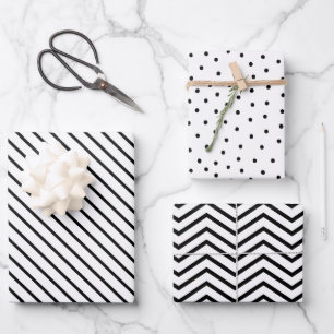 Modern Chic Black & White Stripe, Chevron & Dots Wrapping Paper Sheet
