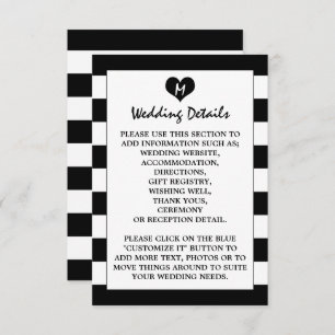 Modern Chic Black & White Wedding Detail Enclosure Card