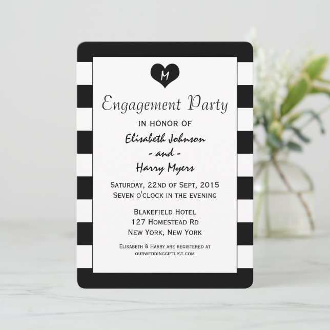 Modern Chic Black & White Wedding Engagement Invitation (Standing Front)