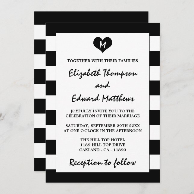 Modern Chic Black & White Wedding Invitation (Front/Back)