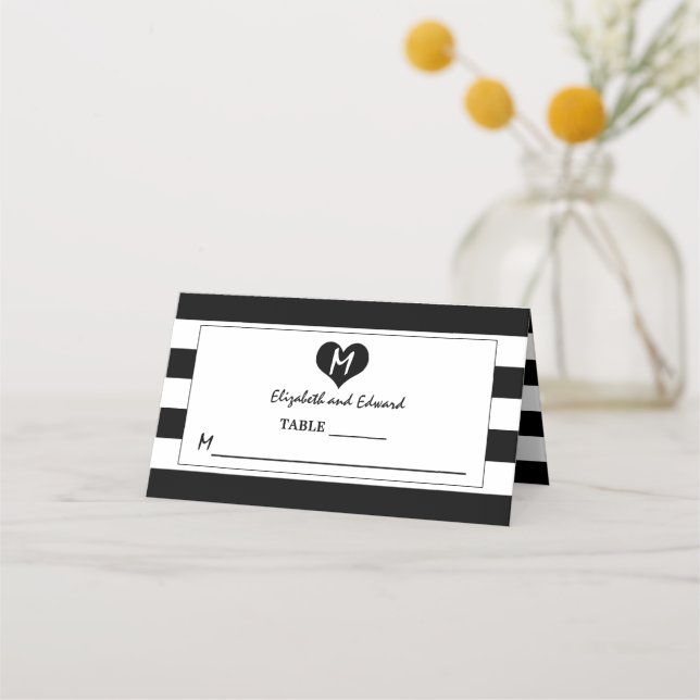 Modern Chic Black & White Wedding Place Card (Front)