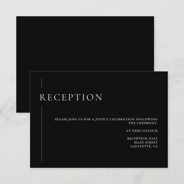 Modern Chic Black & White Wedding Reception Card (Front/Back)