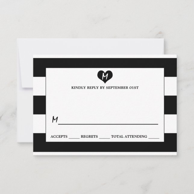 Modern Chic Black & White Wedding RSVP Card (Front)