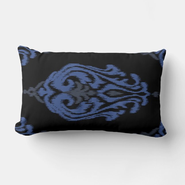 Modern chic blue black damask ikat pillow (Front)