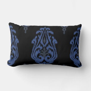 Modern chic blue black damask ikat pillow