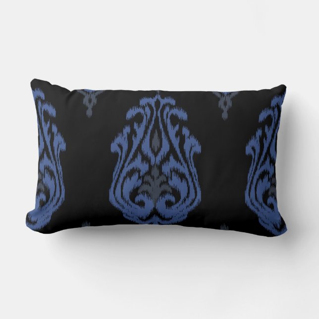 Modern chic blue black damask ikat pillow (Front)