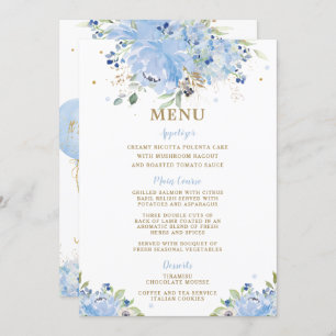 Modern Chic Blue Floral Balloons Baby Shower Menu