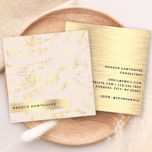Modern Chic Blush Pink Faux Gold Brushed Metal Square Business Card