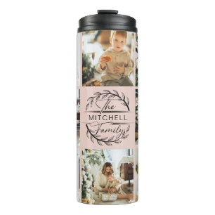 Modern Chic Blush Pink Monogrammed & Photo Collage Thermal Tumbler