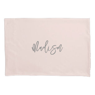 Modern Chic Blush Pink Personalised Monogram Name Pillowcase