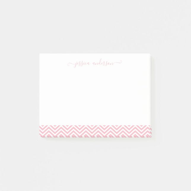 Modern Chic Blush Pink White Chevron Girly Script Post-it Notes (Front)