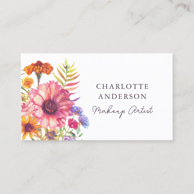 Modern Chic Bohemian Watercolor Boho Florals Business Card (Front)
