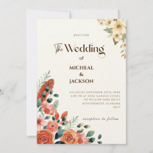 Modern Chic Bohemian Watercolor Floral Invitation