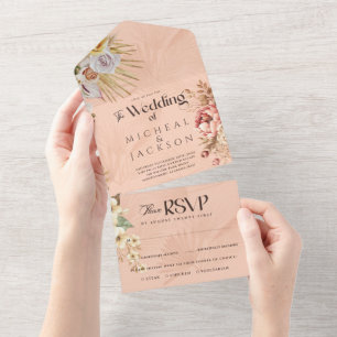 Modern Chic Bohemian Watercolor Floral Wedding All In One Invitation