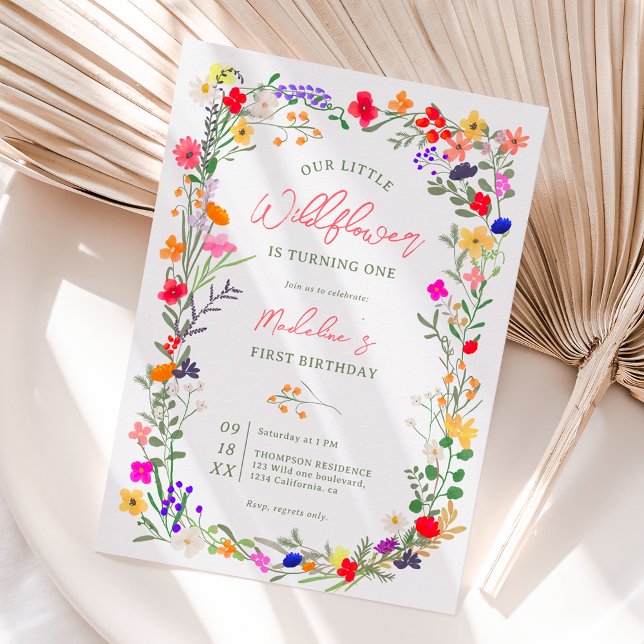 Modern chic boho bright wild flowers 1st birthday invitation (Creator Uploaded)