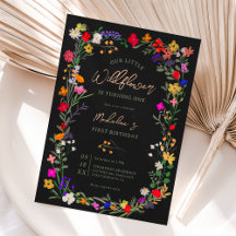 Modern chic boho bright wild flowers 1st birthday