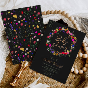 Modern chic boho bright wild flowers baby shower invitation