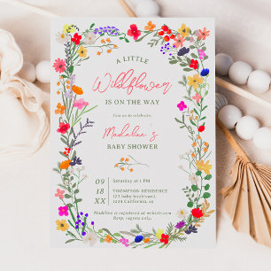Modern chic boho bright wild flowers baby shower invitation
