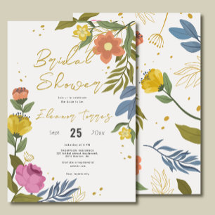 Modern Chic Boho Bright Wild Flowers Bridal Shower Invitation