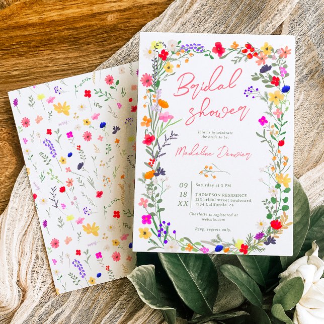Modern chic boho bright wild flowers bridal shower invitation (Creator Uploaded)