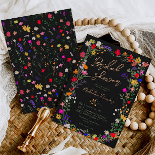 Modern chic boho bright wild flowers bridal shower invitation