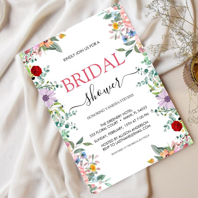 Modern Chic Boho Bright Wild Flowers Bridal Shower Invitation (Creator Uploaded)