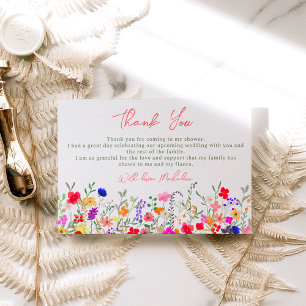 Modern chic boho bright wild flowers bridal  thank you card