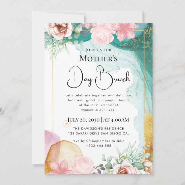 Modern chic boho bright wild flowers invitation (Front)