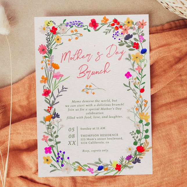 Modern chic boho bright wild flowers mother's day invitation (Creator Uploaded)