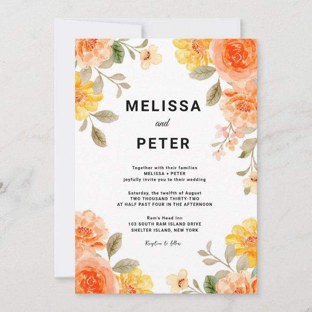 Modern chic boho bright wild flowers Wedding Invitation (Front)
