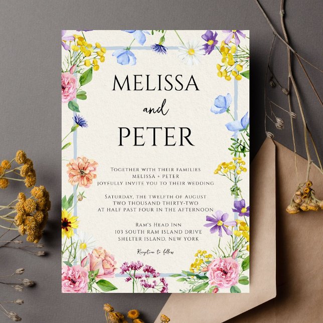 Modern chic boho bright wild flowers Wedding Invitation (Creator Uploaded)